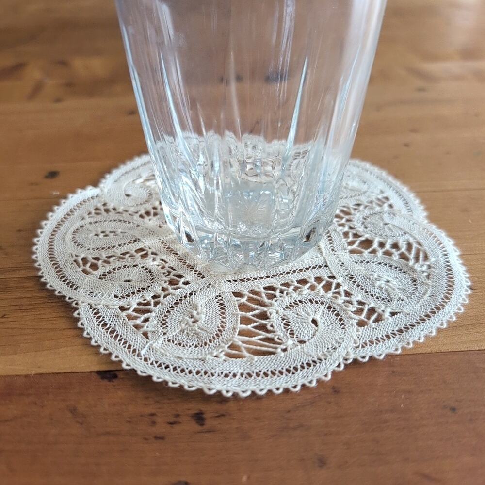 Vintage Battenburg Lace Round Doily Off-White Coasters, Set of 12, Heirloom
